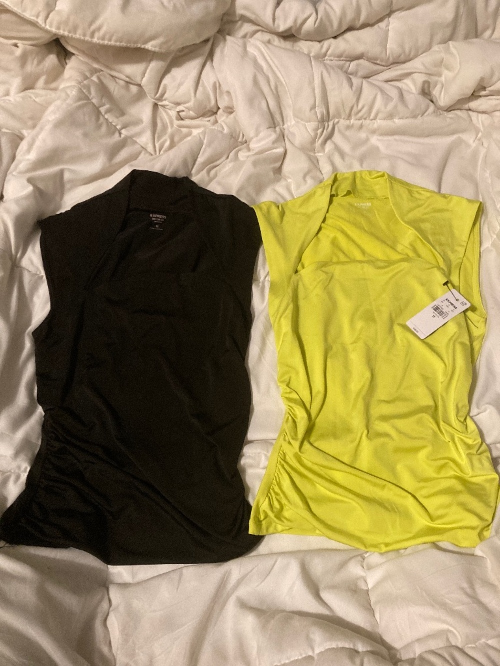 lot of 2 express tops green citrus  yellow black compression xs tank contour